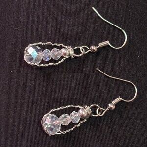 Sparkling glass stainless steel Wire-Wrapped Crystal Earrings